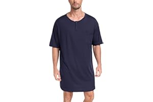 MoFiz Men's Nightshirt Soft Pajamas V Neck Short Sleeve Nightgown Loose Sleepwear Nightwear Comfy Sleep Shirt S-3XL