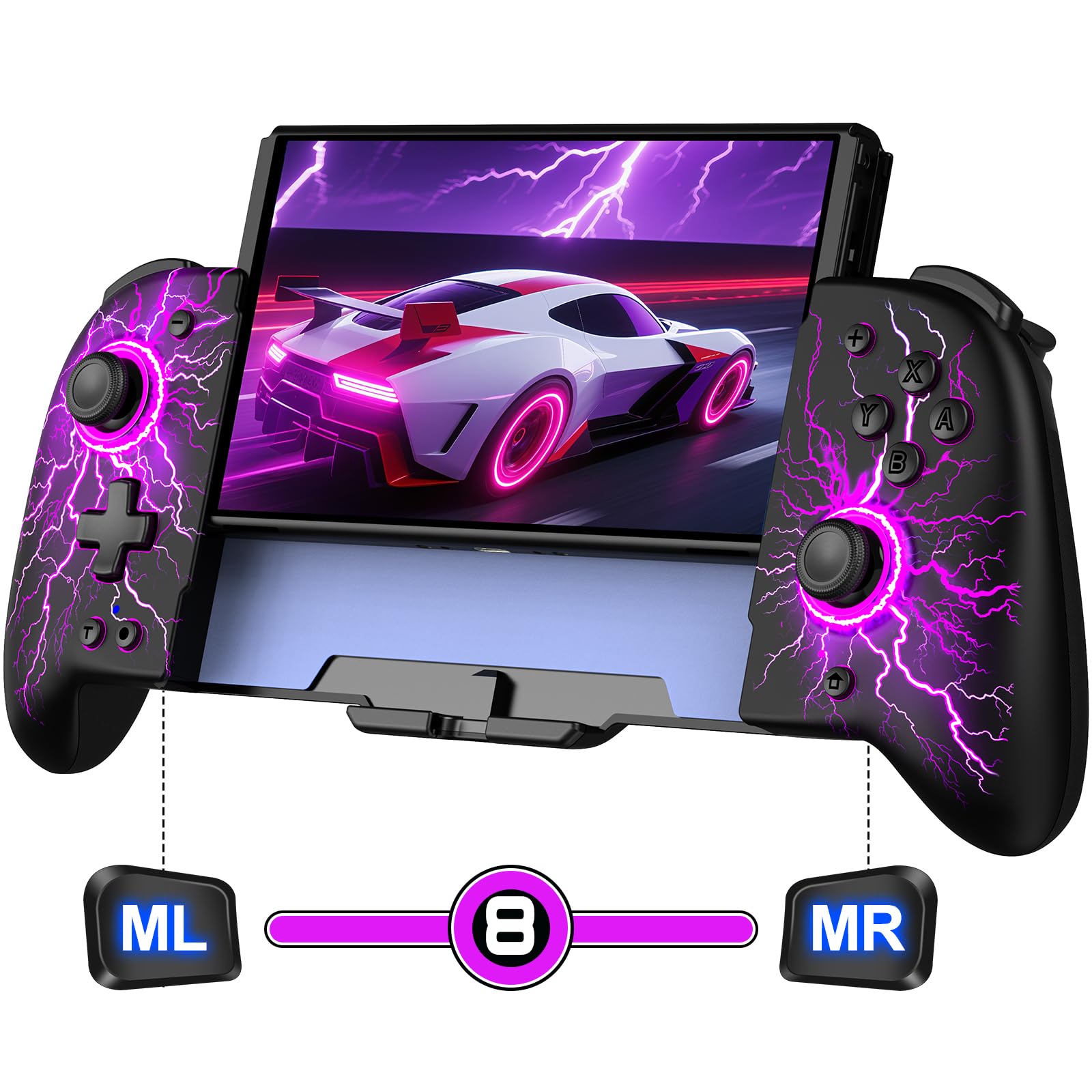 Spican Switch Controllers for Nintendo Switch/Switch OLED, Hall Effect Switch Wireless Pro Controller One-Piece Joypad, Full-Size Handheld Mode Controller with 17 Colors Light/Battery/Turbo/Macro/4 Game Slot Image