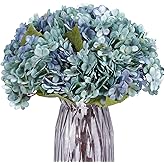 Kimura's Cabin 6pcs Fake Blue Flowers Artificial Silk Hydrangea Flowers Bouquets Faux Hydrangea with Stems for Farmhouse Home Table Centerpieces Wedding Party Decoration(Blue, Pack of 6)