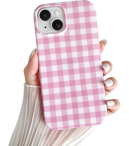 Skyseaco Cute Gingham IPhone 16 Case  Soft TPU, Aesthetic Design,  Shockproof & Slim Fit, Pink Cute Gingham Phone Case For IPhone 16