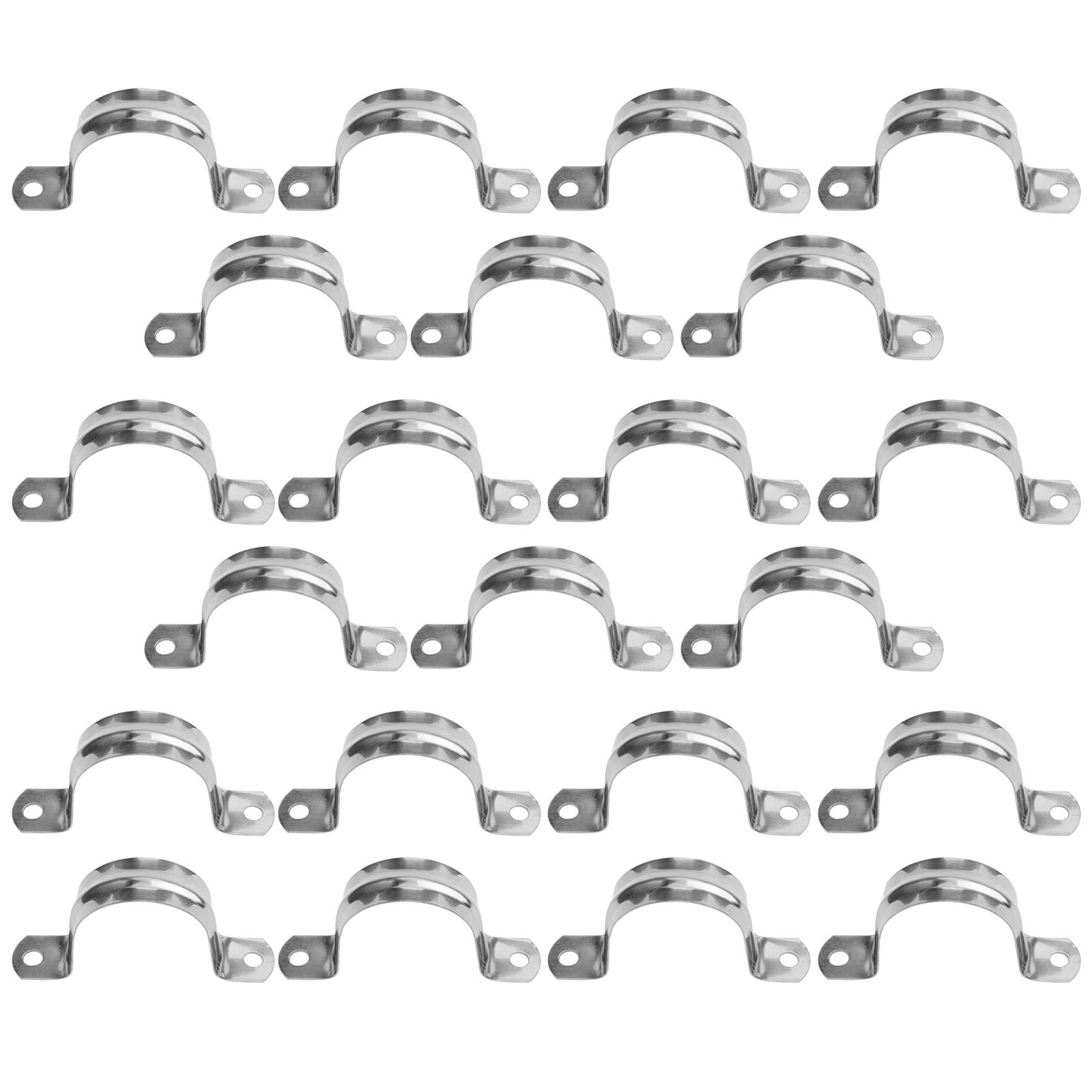 25mm/0.98" 22Pcs Pipe Strap Clamp Holder Stainless Steel Brackets Saddle Clip U Shaped Clips Straps Two Hole Tube Strap Tension Clips Hose Clamp for Anchor Water Pipe Wooden Panels