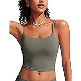 CRZ YOGA Cami Strap Bikini Tops for Women - Padded Scoop Neck Longline Swimsuit Adjustable Bathing Suit Crop Tankini