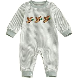 Baby Boy Long Sleeve Jumpsuit Romper Football Hunting Outfit Fall Clothes | Crew neck, Waffle Baby Boy Romper, Football/Duck