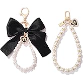 WANSENAMZ 2Pcs Cute Bow Keychain for Women - Ribbon Pearl Keychain for Car Accessories Chrams,Bow Bag Charms for Handbag
