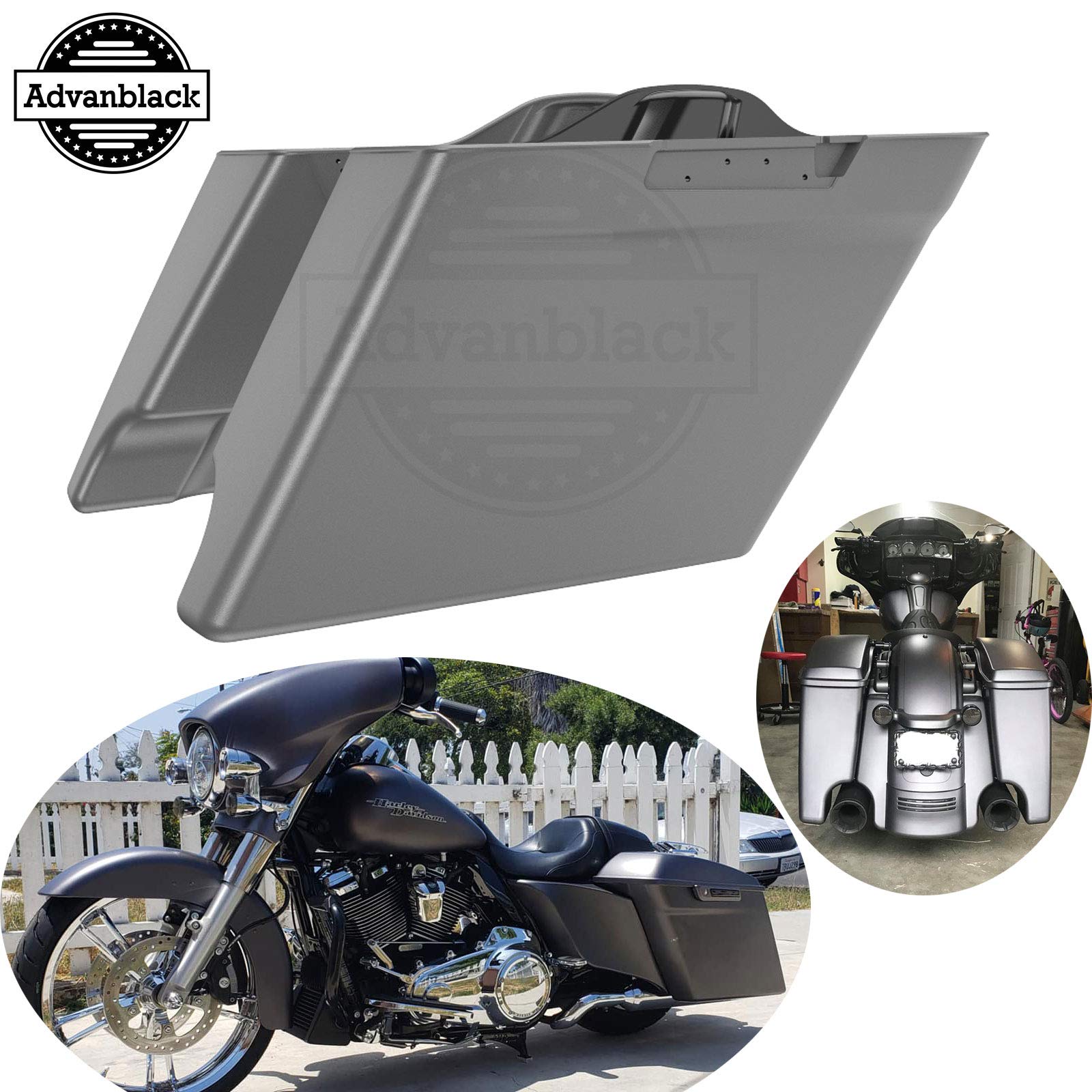 Moto Onfire Charcoal Denim, Extended Saddle Bags, 4 1/2 inch Stretched