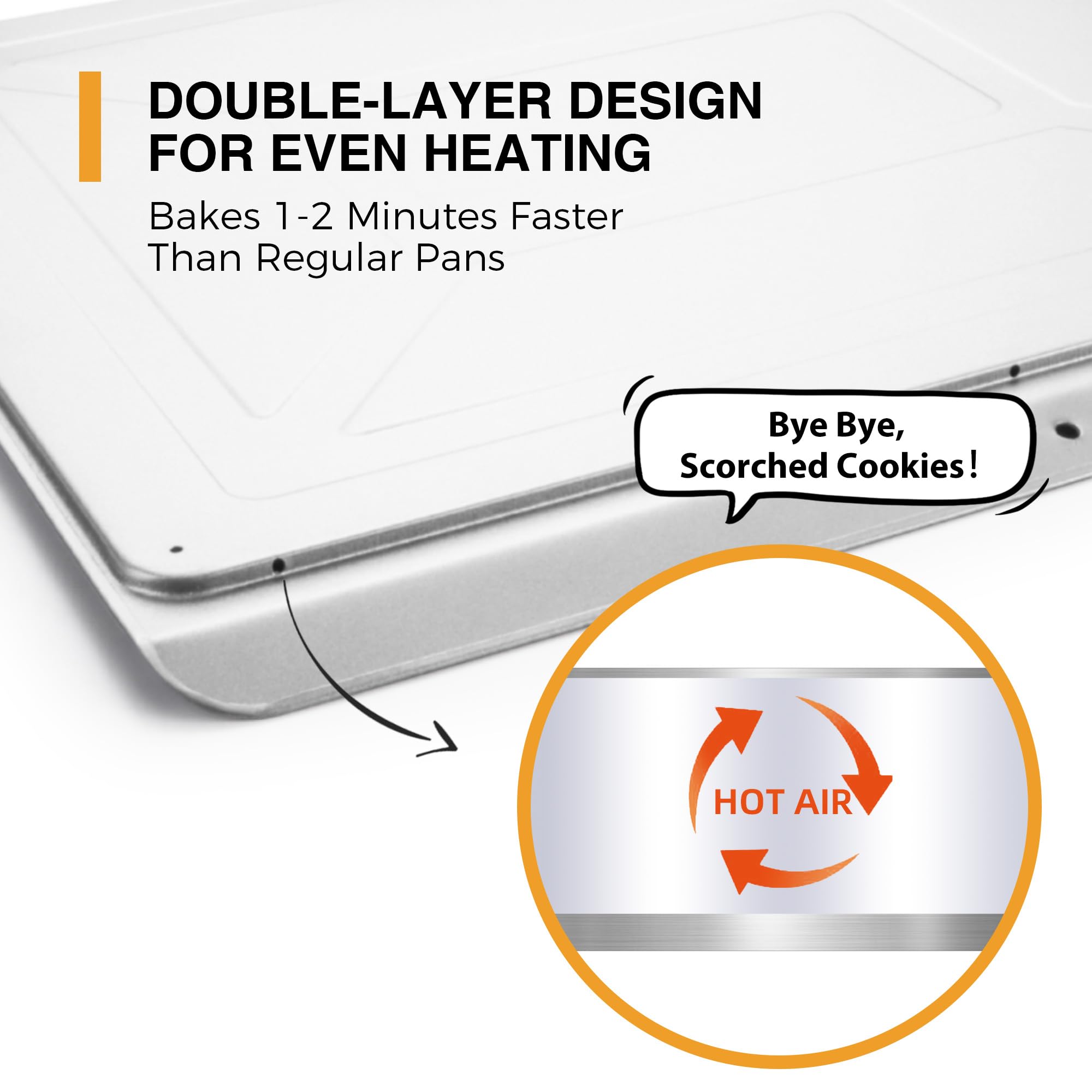 HONGBAKE 2 Pieces Large Flat Cookie Sheet No Edges, Nonstick Insulated Baking Pan, Commercial Oven Trays for Cooking, 16