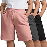 Locoowai 3 Pack Plus Size Bermuda Shorts for Women, Drawstring Elastic Waisted Knee Length Summer Casual Short with Pockets