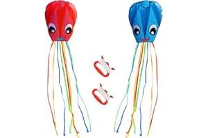 Listenman 2-Pack New Upgraded Smiley Large Octopus Kites, Easy to Fly Long Colorful Tail Kites for Kids Adults Outdoor Activities Beach Park Trip, Great Gift for Children Childhood Precious Memories