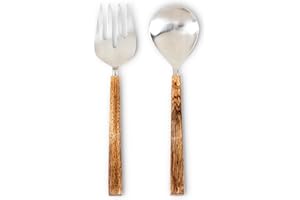 Abbott Collection Modern Slim Handle Salad Servers Set - Mangowood/Stainless Steel (10.5" L)