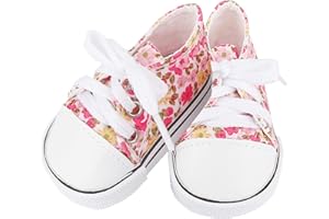 MSYO 18 Inch Doll Canvas Shoes for 18 Inch American Dolls, Floral Upper and Lace Up Design, Available in 8 Patterns and Colors, for 18 Inch Girl Dolls and Other 18 Inch Doll Accessories