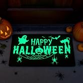 Tinideya Halloween Door Mat Glow in Dark Non Slip Outdoor 17x30 Classic | Luminous Entrance Rug with Ghost Pumpkin Bat Design, Welcome Mat for Porch Decoration, Faux Coir Outdoor Durable