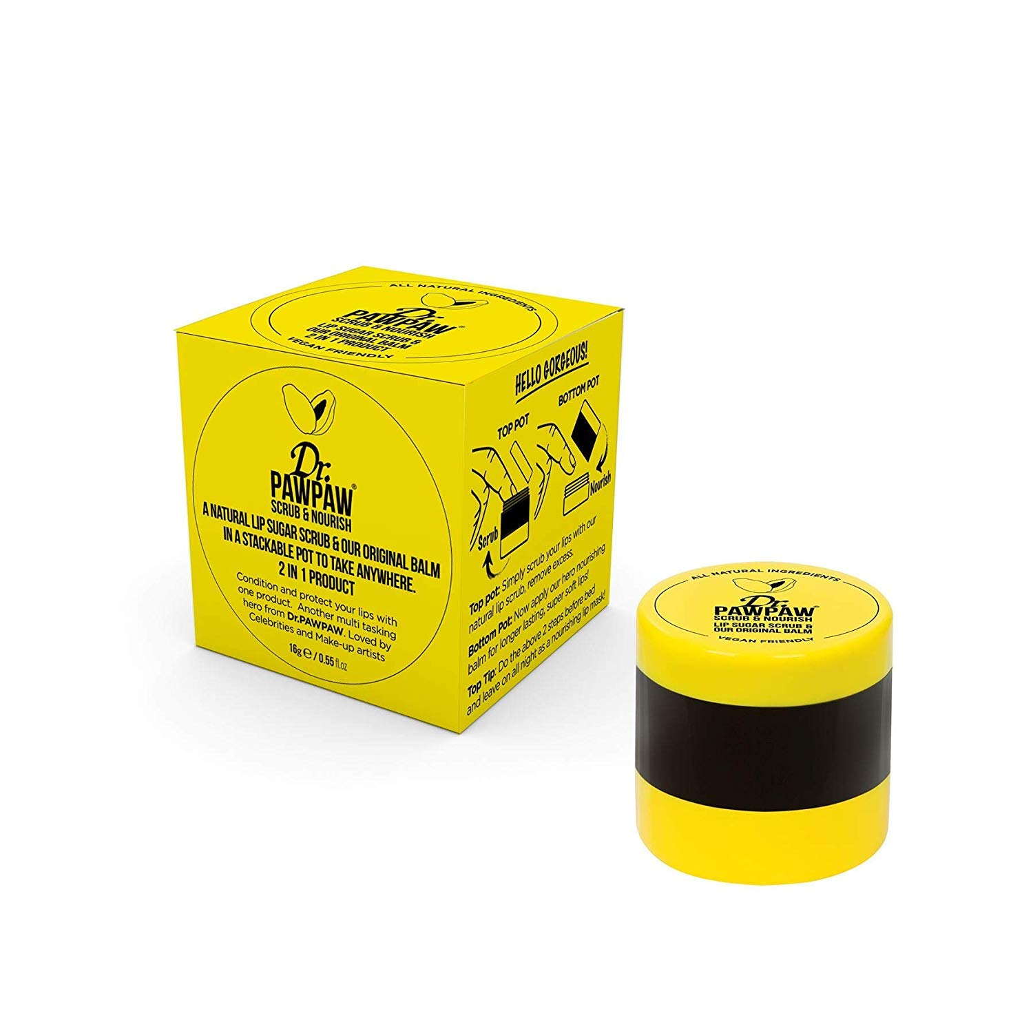 Dr. PAWPAW - Scrub & Nourish Duo Pot | 2 In 1 Lip Sugar Scrub & Balm | Gentle Exfoliation & Lip Moisturizer (15g)