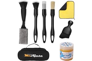 McAjnsu 8-Piece Car Interior Detailing Kit - 160g Non-Sticky Reusable Gel (128% More Than 70g), Boars Hair Brushes, Dual-Head Vent Brush & High-Density Microfiber Towel for Cars, Trucks, SUVs