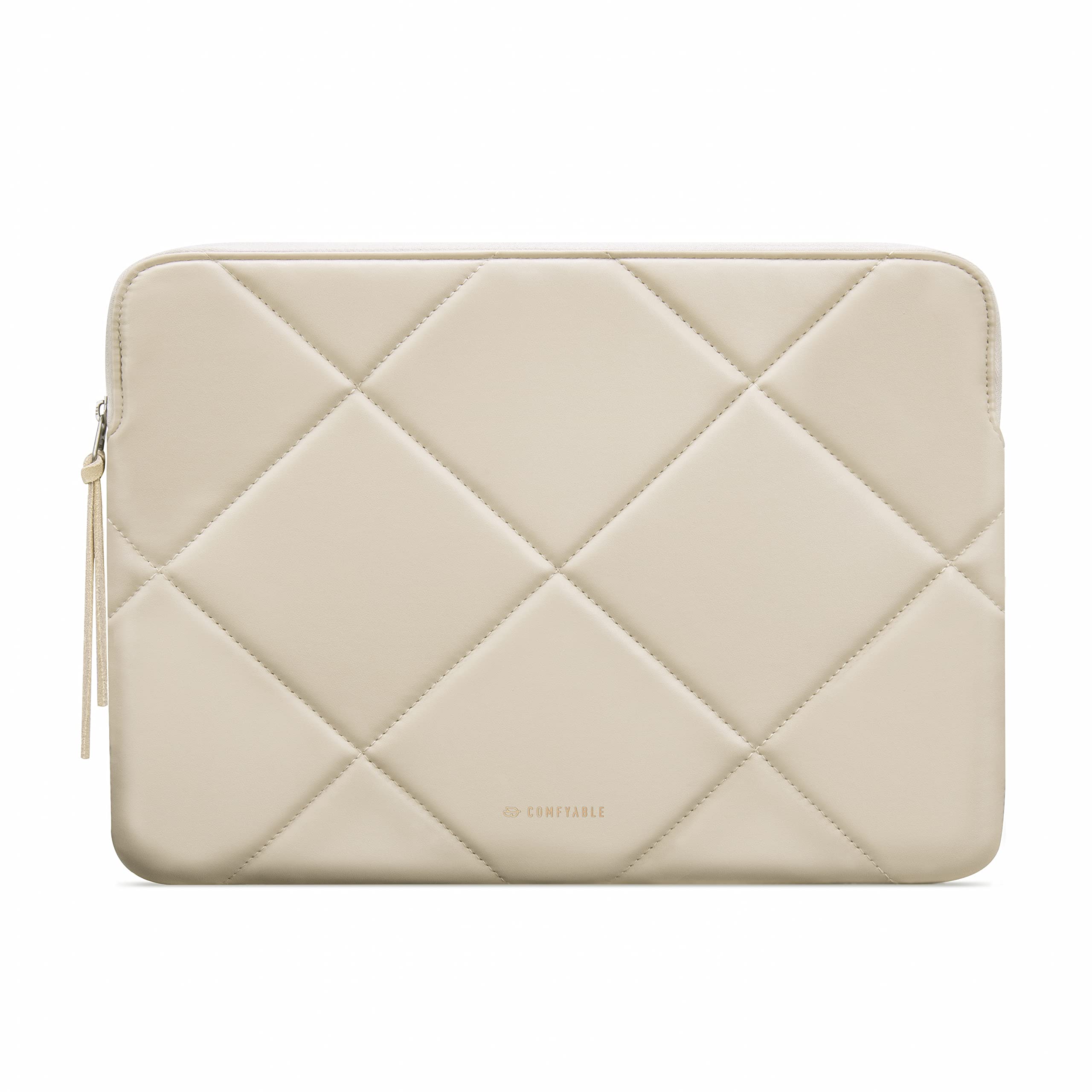 Photo 1 of Comfyable Slim Cute Laptop Sleeve 13 Inch 14 Inch Compatible for MacBook Air M4 2025, MacBook Pro 13"-14" M4 M3 M2 M1, Quilted Faux Leather Computer Carrying Mac Case, Beige