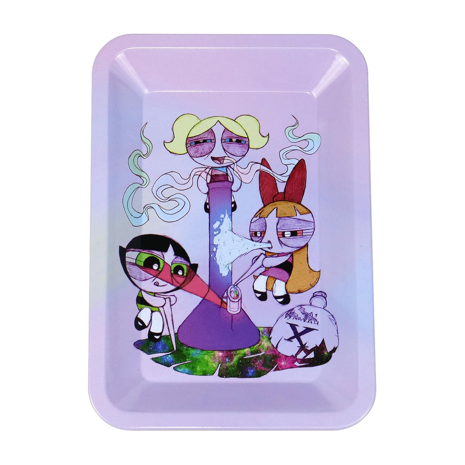 Photo 1 of Rolling Trays Premium Metal Tray with Design - Perfect Size for Home Or Travel Accessories, Pink
