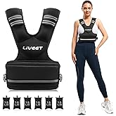 Liveet Adjustable Weighted Vest for Women Men, 4-10lb 11-20lb 20-32lb Weight Vest with 6 Ironsand Bags, Running Vest with Reflective Strips Adjustable Buckle Straps for Walking Strength Training