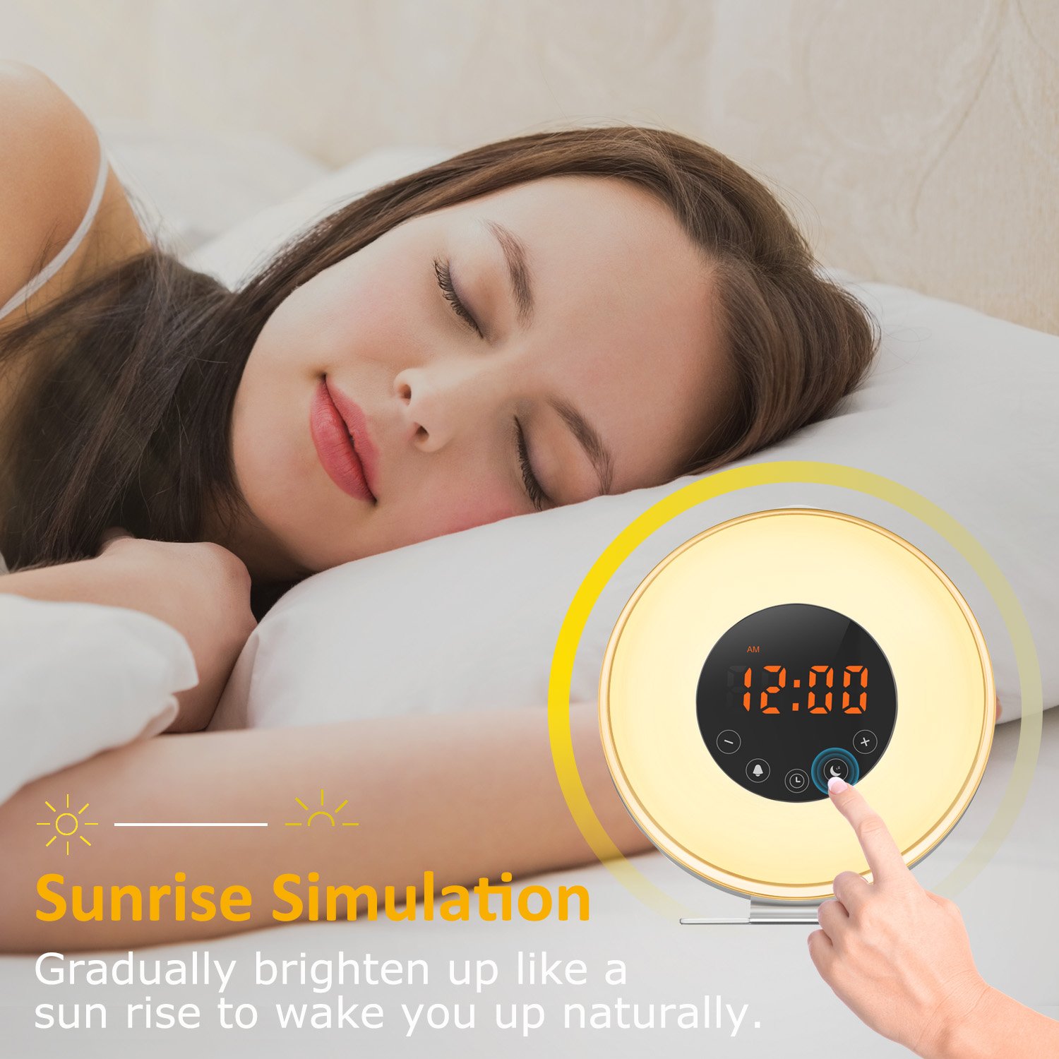 Wake Up Light Alarm Clock,Lobkin Sunrise Simulator Digital Clock with 7 Colors Light,Nature Sounds with FM Radios,Touch Control and USB Charger