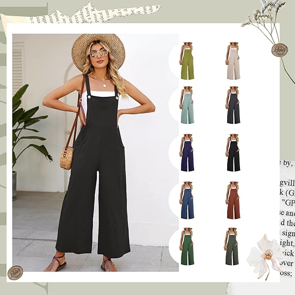EISCTND OVERALLS WOMEN SLEEVELESS BAGGY JUMPSUIT FOR WOMEN COMFORTABLE CASUAL WIDE LEG ROMPERS WITH POCKETS LIGHTGREEN XXL