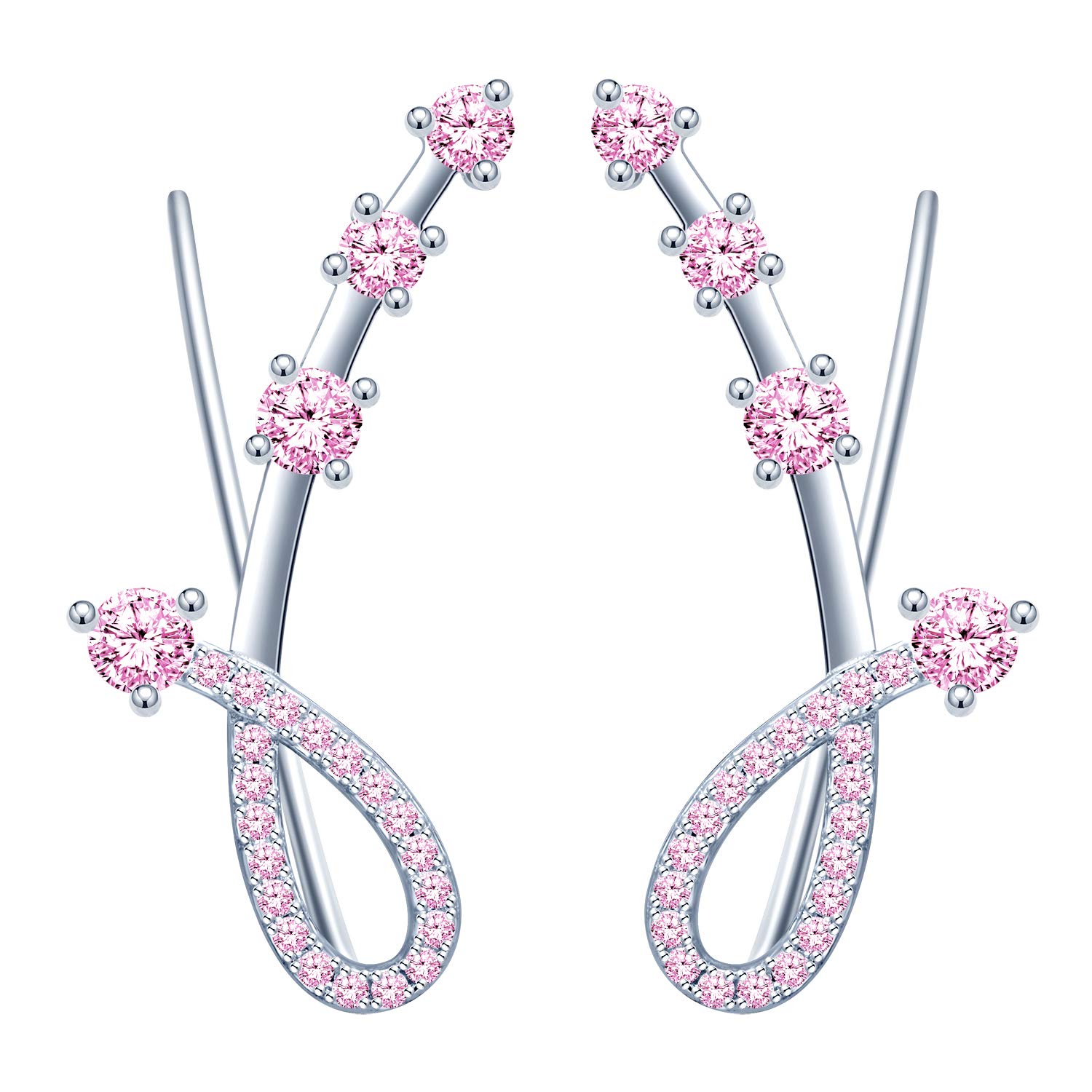 Yumilok Ear Cuffs Hoop Climber S925 Sterling Silver Earrings Hypoallergenic Earring with 4 Cubic Zirconia