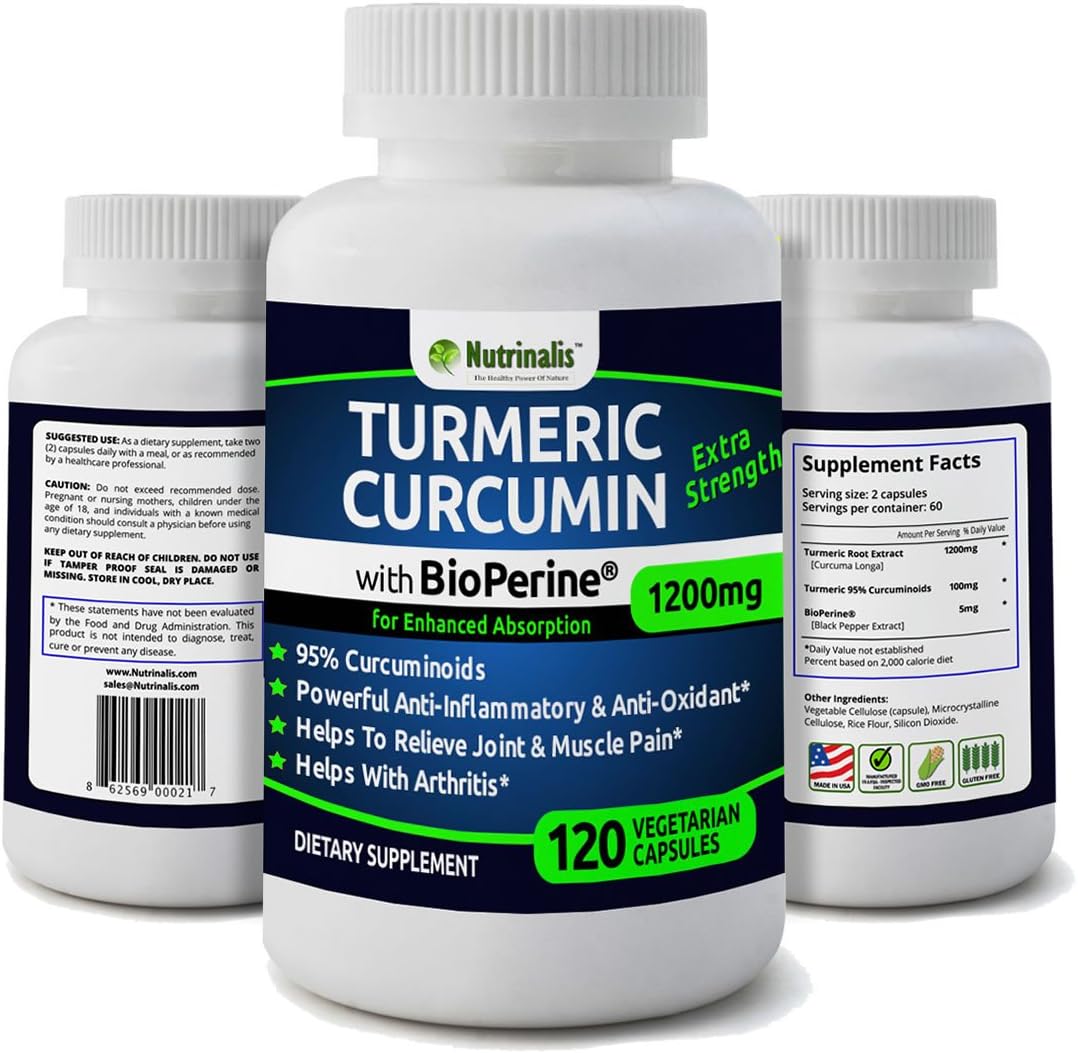 Turmeric Curcumin with BioPerine® (Black Pepper) for High Absorption - 1200mg, 95% Curcuminoids, Extra Strength Supplement, Powerful Anti-Inflammatory & Anti-Oxidant