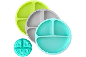 Hippypotamus Toddler Plates with Suction - 100% Food-Grade Silicone Baby Plates - Microwave & Dishwasher Safe - BPA Free - Set of 3 (Teal/Gray/Lime)