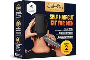 247 GROOMED Self Haircut Kit for Men | 2Pcs SelfCut Guide for Men: Neckline Shaving Template & Fade Guide | Adjustable Size H