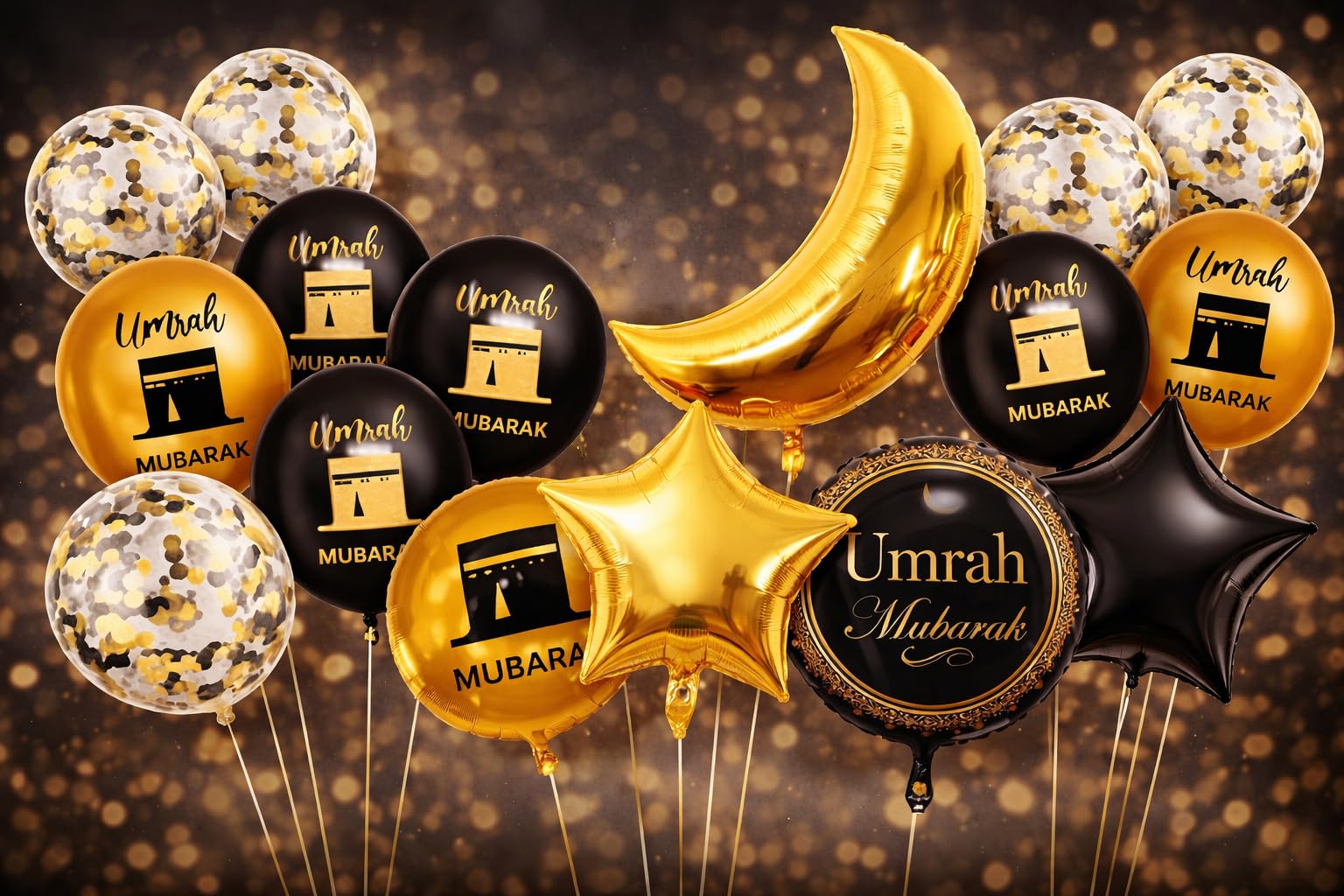 17 pcs umrah mubarak balloon set (Black & Silver)