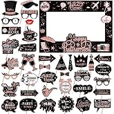 WOLHOWLTD Retirement Party Photo Booth Props Kit - 37pcs Paper Photo Props 1 Frame Glitter Retirement Party Decorations for Retiree Celebration, Farewell Office Party Supplies (Rose Golden and Black)