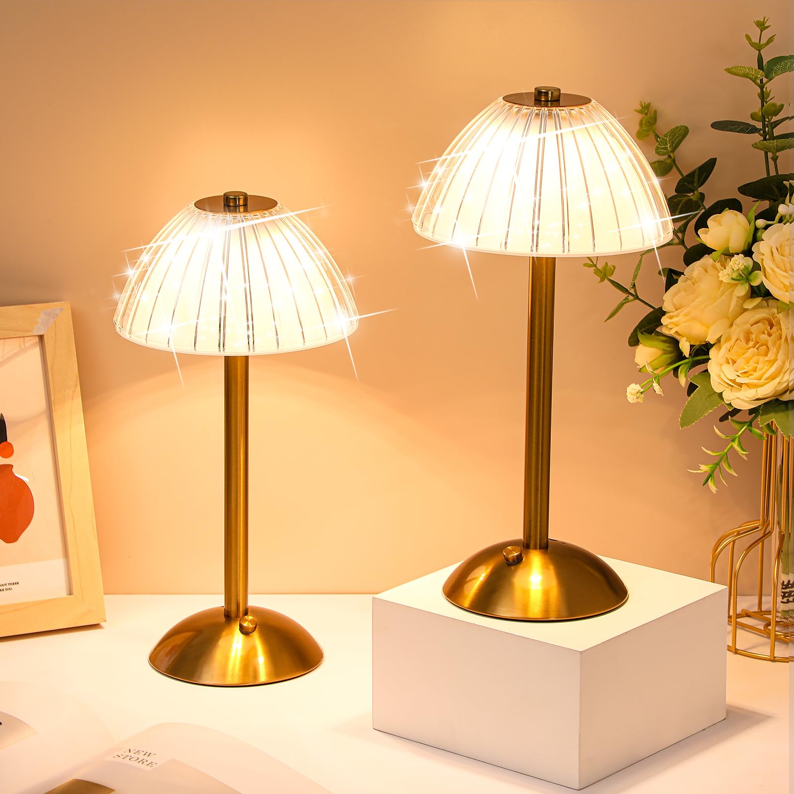 Photo 1 of **Only One** Liliful 2 Pcs LED Portable Cordless Table Lamp Touch Battery Operated Rechargeable Gold Desk Lamp 3 Color Dimmable for Bedroom Living Room Dining (Gold,Mushroom Style)