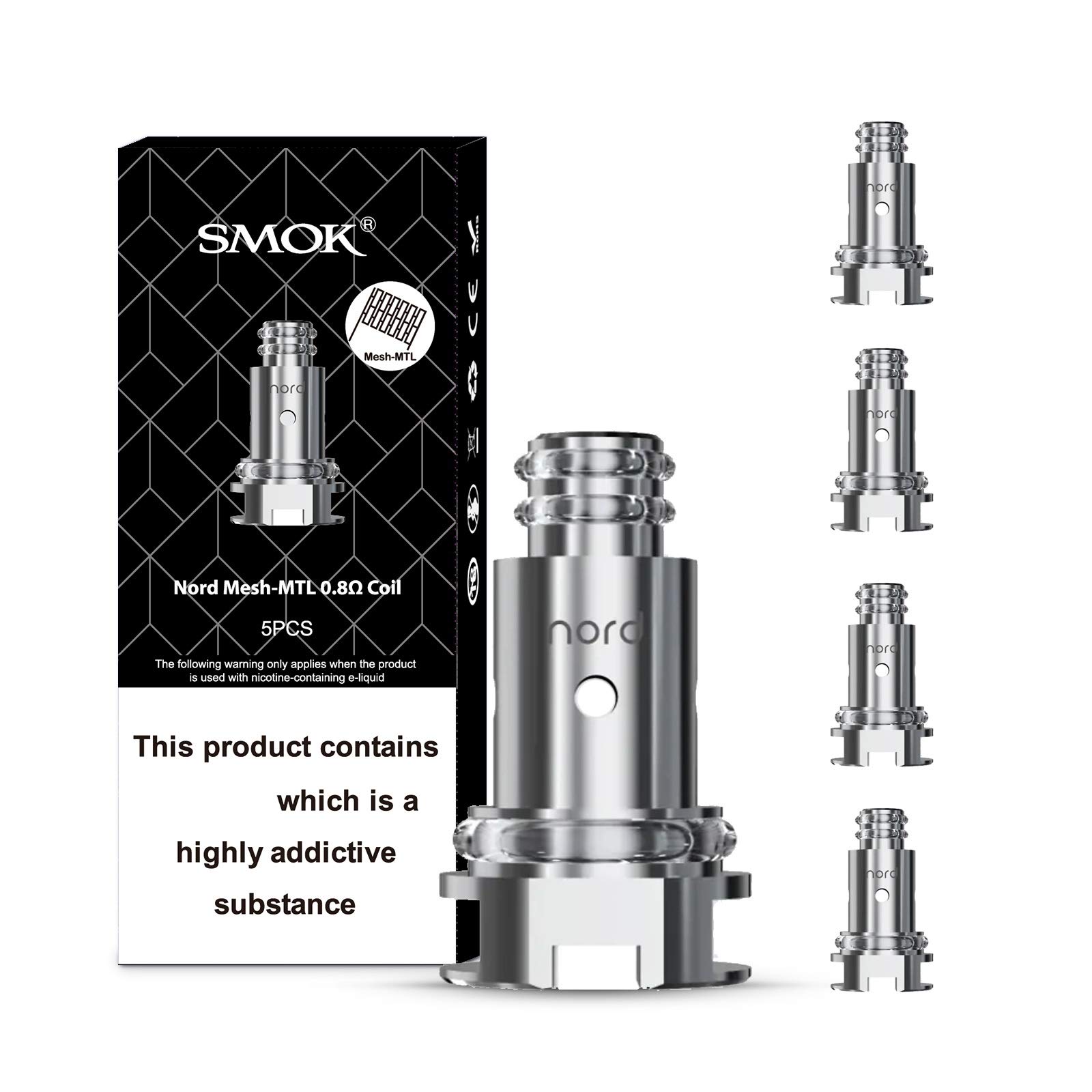 SMOK Nord Replacement Coils, 0.8 Ohm, MTL, Enhance Flavour and Vapour with Precision-engineered Coil for MTL Vaping, Works With Priv N19 Kit, Nord POD Series, SMOK Vaping Coils, Pack of 5, No Nicotine