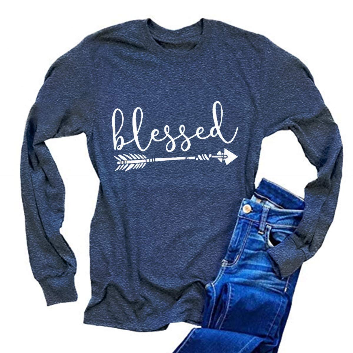 Beopjesk Women's 'Thankful Blessed' Graphic Long Sleeve Shirt - Casual Fall & Thanksgiving Top - View #11