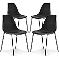 POLY & BARK Isla Modern Kitchen Chairs Set of 4 - Plastic Dining Chair with Metal Legs - Quick Assembly Simple Cafe Chairs Plastic for Indoor or Outdoor - Ebony Black