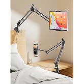 CACENCAN 33.5 Inch Tablet Stand, Adjustable Gooseneck Tablet Arm, Universal Tablet Holder Stand for Bed Desk, 360&deg; Rotation, Carbon Steel Alloy, Fits 4-9.5" iPad iPhone,for Working Watching