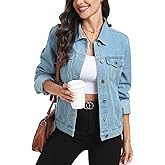 MISS MOLY Women's Denim Jacket Button Up Long Sleeve Basic Trendy Jean Jacket Coat with Pockets
