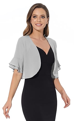 Women Shrug Soft Chiffon Open Front Sheer 3/4 Sleeve Bolero