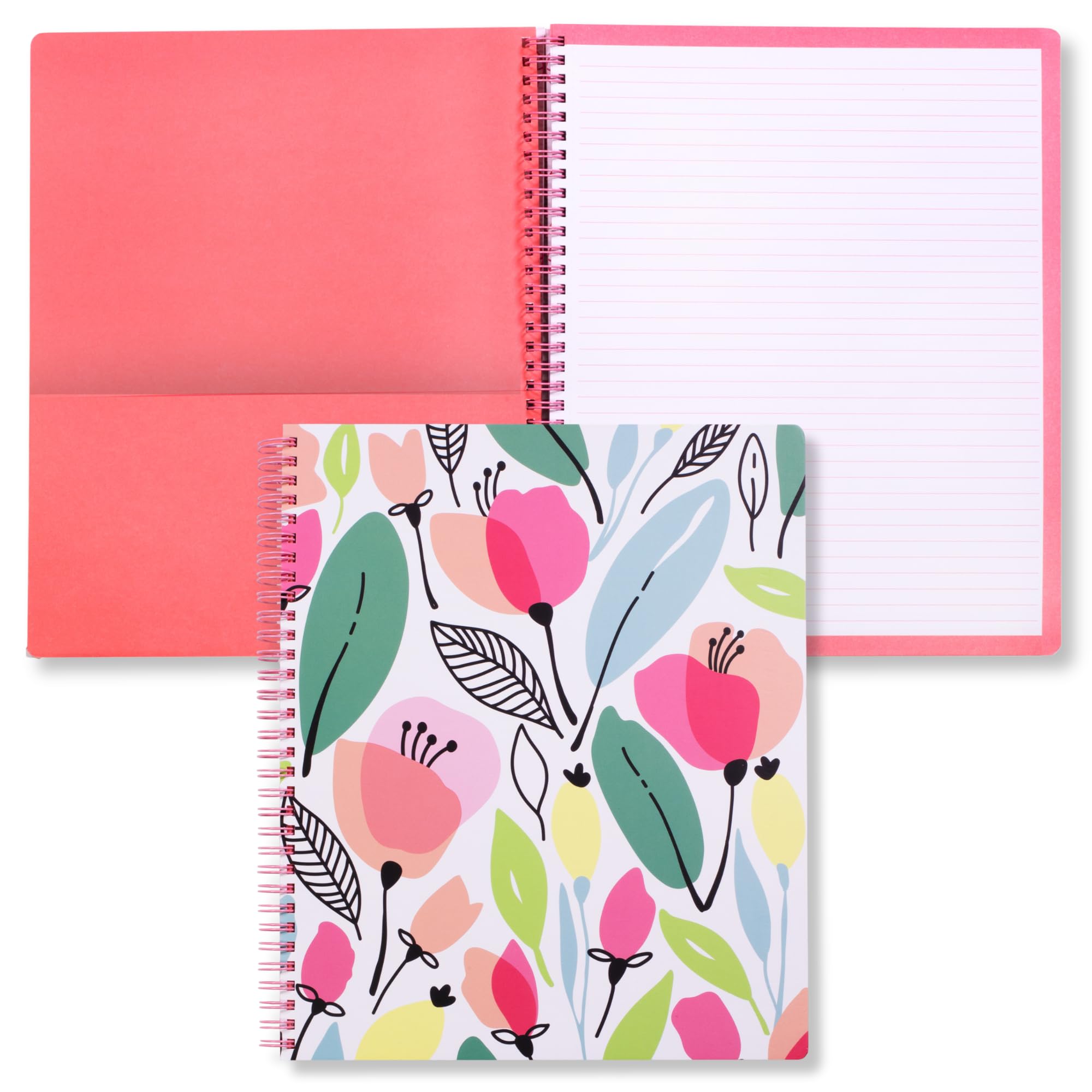 Steel Mill & Co Cute Large Spiral Notebook College Ruled, 11" x 9.5" with Durable Hardcover and 160 Lined Pages, Pink Poppy — image 1