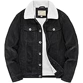 utcoco Men's Vintage Fleece Sherpa Lined Corduroy Denim Trucker Jackets Lapel Button Down Thickened Winter Coats