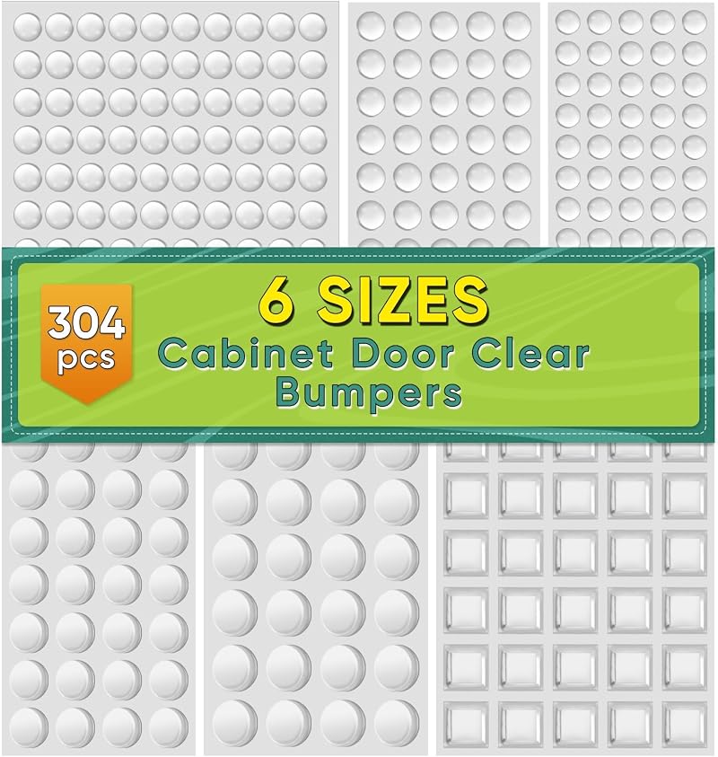 ONUEMP 304pc Clear Rubber Feet Pads Bumpers 6 Sizes Cabinet Door Drawer Glass
