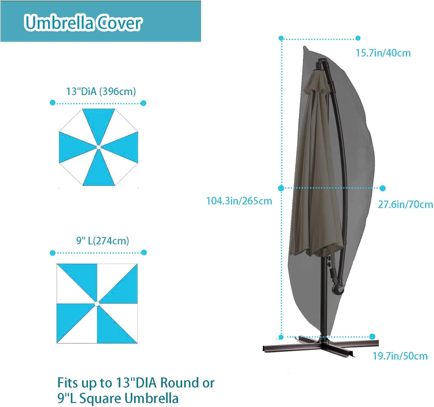 J&C Patio Umbrella Cover Waterproof, Windproof and UV Resistant Outdoor or Indoor for 9-13ft Cantilever Covers : Garden & Outdoor