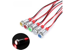 YQBONANZA 10PCS 8mm (1/3 inch mounting Hole) AC/DC 12-24V LED Metal Indicator Lights, Waterproof Signal Lights, Wired Driving Indicator Lights, Suitable for Cars, Trucks, Ships, Instrument Panels (Red LED)