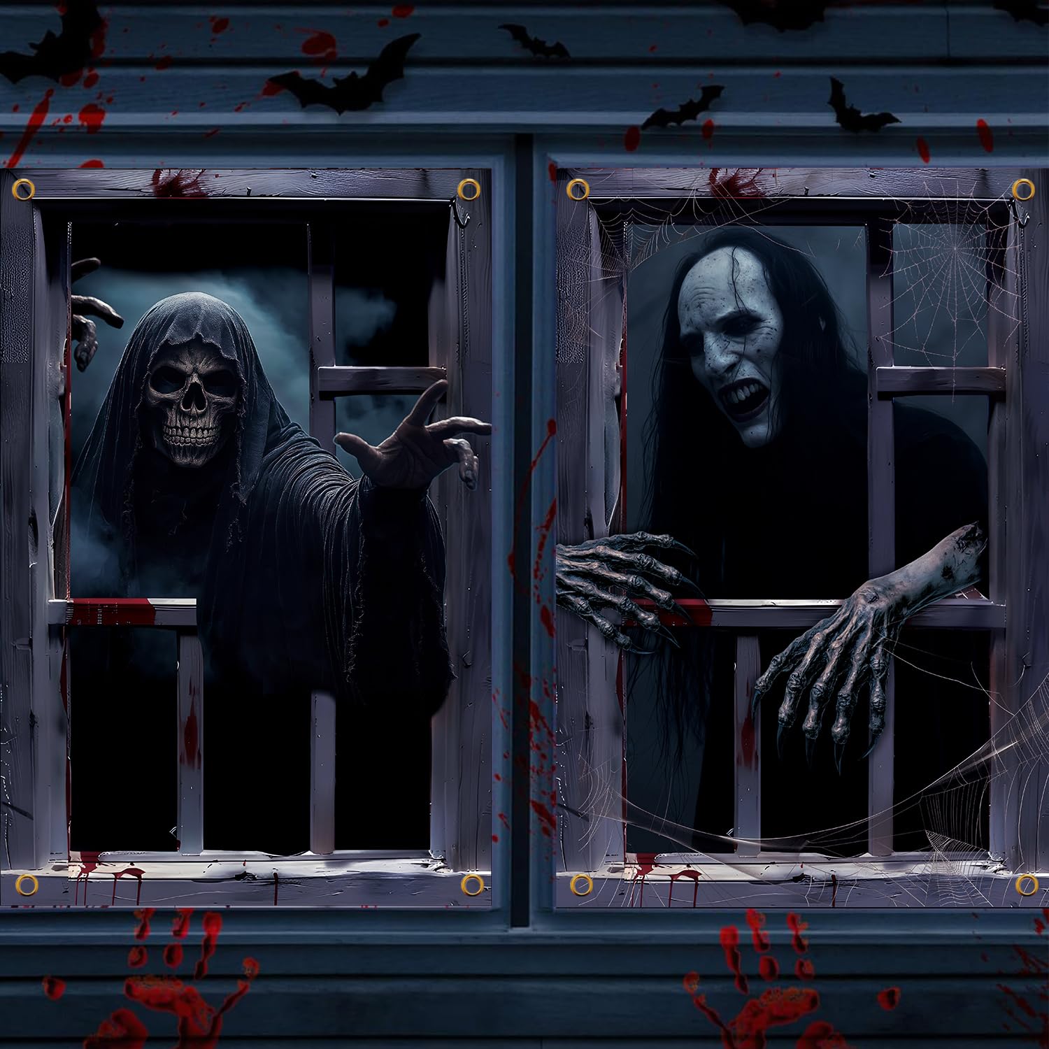 Photo 1 of 2 Pcs Halloween Window Decorations, Halloween Window Cover, Horror Window Poster for Indoor and Outdoor Party Decorations, 32x47 inch (Spirit)