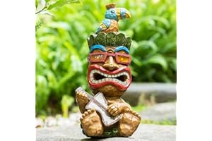 EPTUEGA Solar Tiki Statue Decor-Outdoor Statues-Funny Guitar - Tiki Bird Tiki Bar Decorations 11.69 inch Tall for Outdoor Patio, Balcony, Yard, Backyard,Lawn,Tiki Gifts