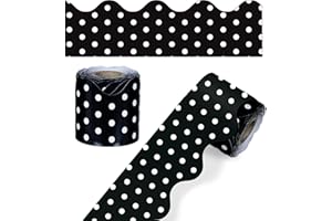 CARSON DELLOSA EDUCATION Carson Dellosa 36 Ft Scalloped Black and White Polka Dot Bulletin Board Borders, Classroom Borders for Bulletin Board, White Board, Cork Board, Locker, and Classroom Décor, Bulletin Board Trim