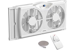 shinic Twin Window Fan with Reversible Airflow, Thermostat Controlled, 3 Speeds & 3 Functions(Exhaust, Intake & Circulate), 23.8" - 37" Expandable Width for Home Kitchen Use