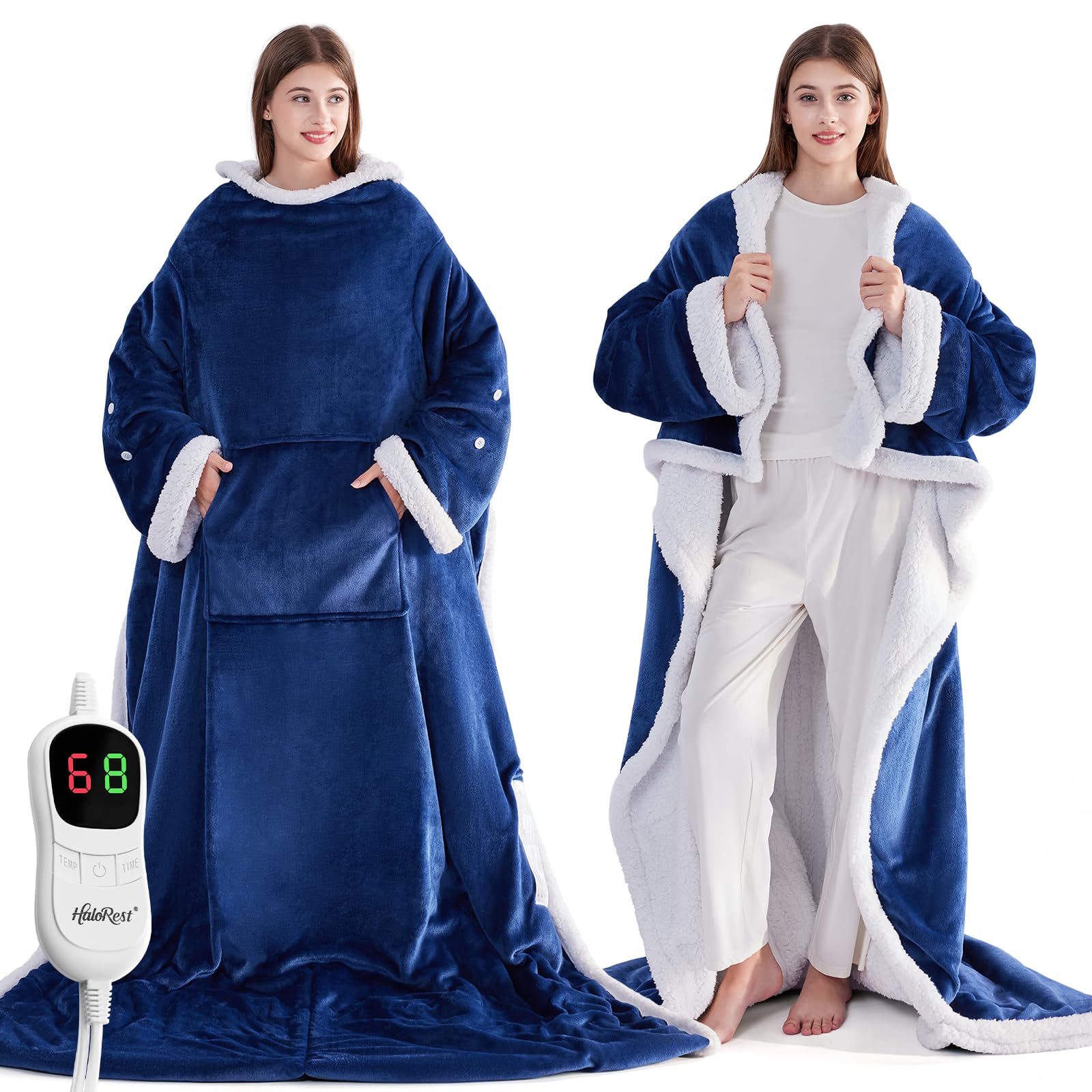 Photo 1 of ***PARTS ONLY*** ***NONFUNCTIONAL*** HaloRest Wearable Heated Blanket with Foot Pocket, Electric Throw Blanket with Sleeves, Heated Cozy Warm Shawl with 10 Heat Settings and 1/2/4/6/8 Hours Auto-Off?50''x75'' Blue?