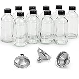 10 Pack, 4 oz Small Clear Glass Bottles w/Lids & 3
