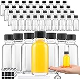 Hsei 1 oz Glass Bottle with Black Cap Clear Sample Boston Round Bottle Small Glass Containers with Lids and Funnel Chalk Labels Pen for Vanilla Extract Essential Oils(48 Pcs, 4 Sheet)