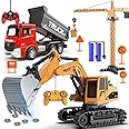 Leopmase Remote Control Excavator and Dump Truck Toy Set - RC Excavator and Dump Truck with Lights and Sounds - Rechargable Digger Car, Construction Vehicles Toy Set Gifts for Boys Kids
