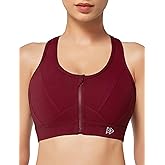 Yvette Zip Front Sports Bra - High Impact Sports Bras for Women Plus Size Workout Fitness Running