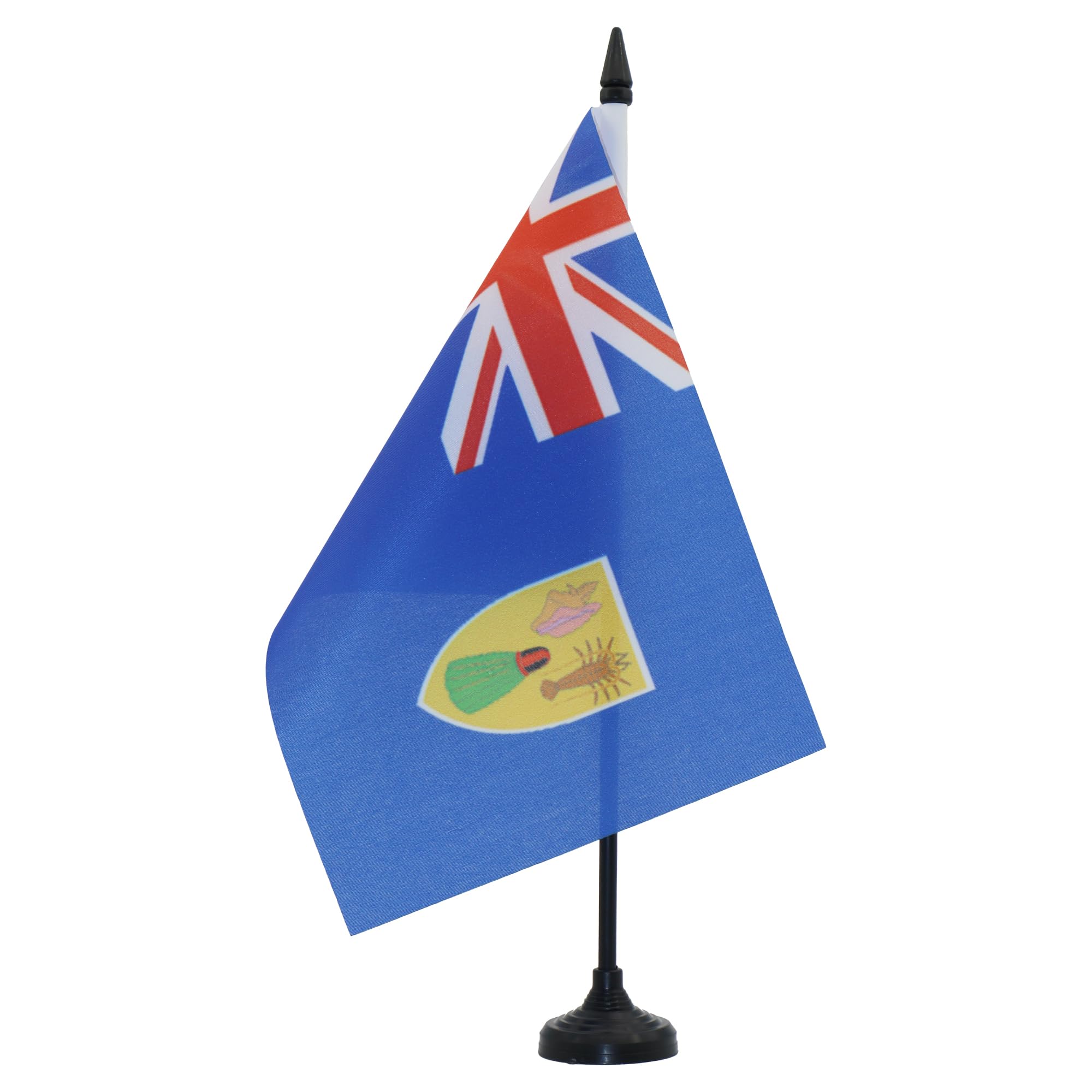 AZ FLAG Turks and Caicos Islands Table Flag 5'' x 8'' - Turks and Caicos Islander Office Decoration 100% Polyester 21 x 14 cm - Mini Desk Flag with Pole and Black Plastic Base